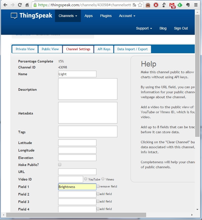 Erstellen eines Kanals auf der ThingSpeak Seite