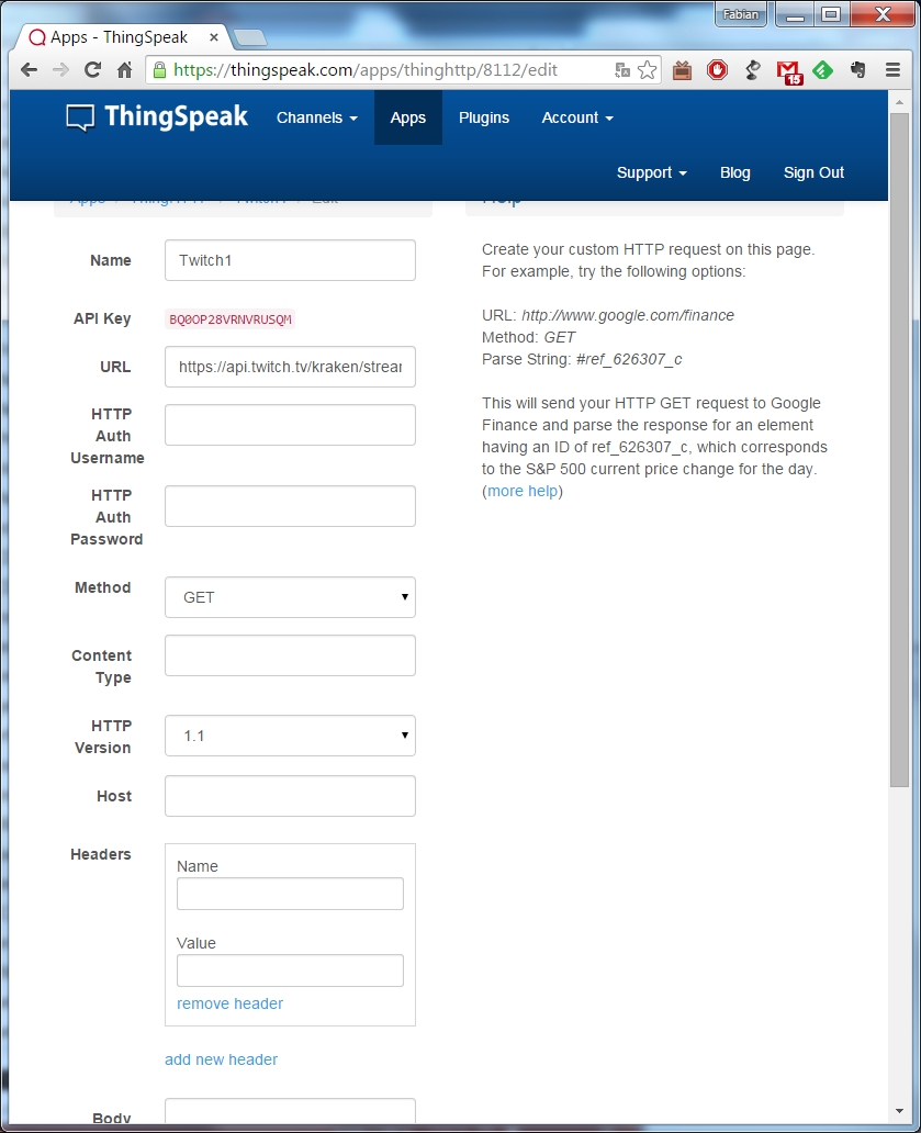 Eingaben ThingHTTP-APP