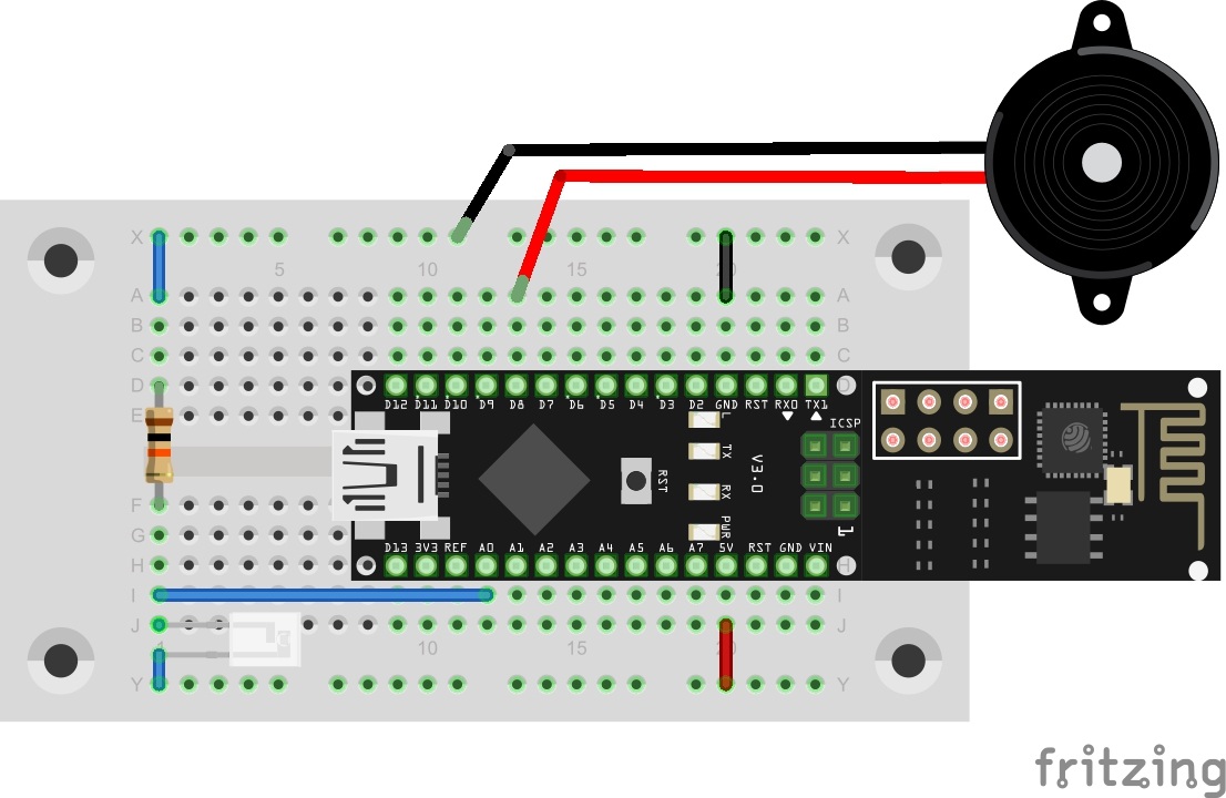 Lichtsensor an A0 und Piezo an D8