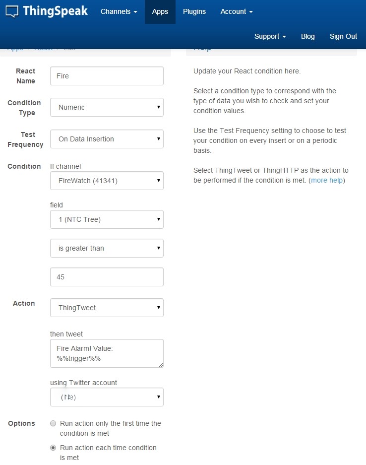 ThingSpeak React mit Twitter-Anbindung