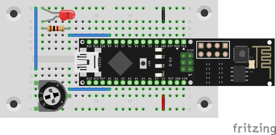 Der Aufbau mit Potentiometer an A0